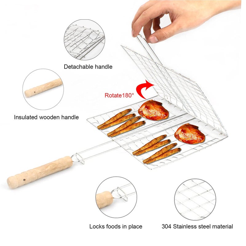 Odowalker Barbeque Grill Basket, Portable BBQ Grilling Baskets with Long Handle, Stainless Steel Grilling Basket for Fish Vegetables Steak Shrimp Chops Outdoor Grill Tool Accessories - Image 4